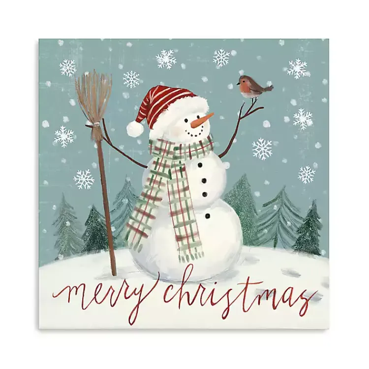 New Merry Christmas Snowman Canvas Wall Plaque Christmas Art & Wall Decor