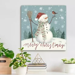 New Merry Christmas Snowman Canvas Wall Plaque Christmas Art & Wall Decor