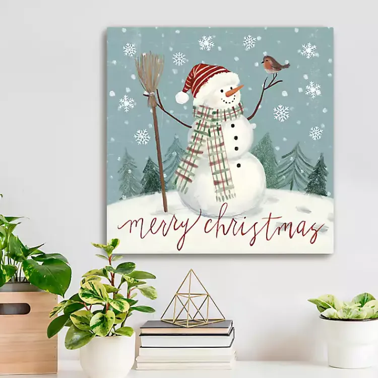 New Merry Christmas Snowman Canvas Wall Plaque Christmas Art & Wall Decor