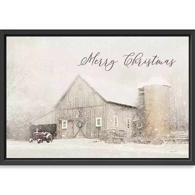New Merry Christmas Snowy Farm Framed Canvas Art Print Christmas Decorations