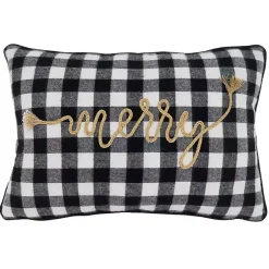 Discount Merry Gingham Felt Lumbar Pillow Christmas Pillows