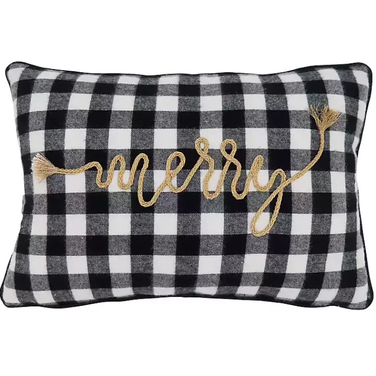 Discount Merry Gingham Felt Lumbar Pillow Christmas Pillows