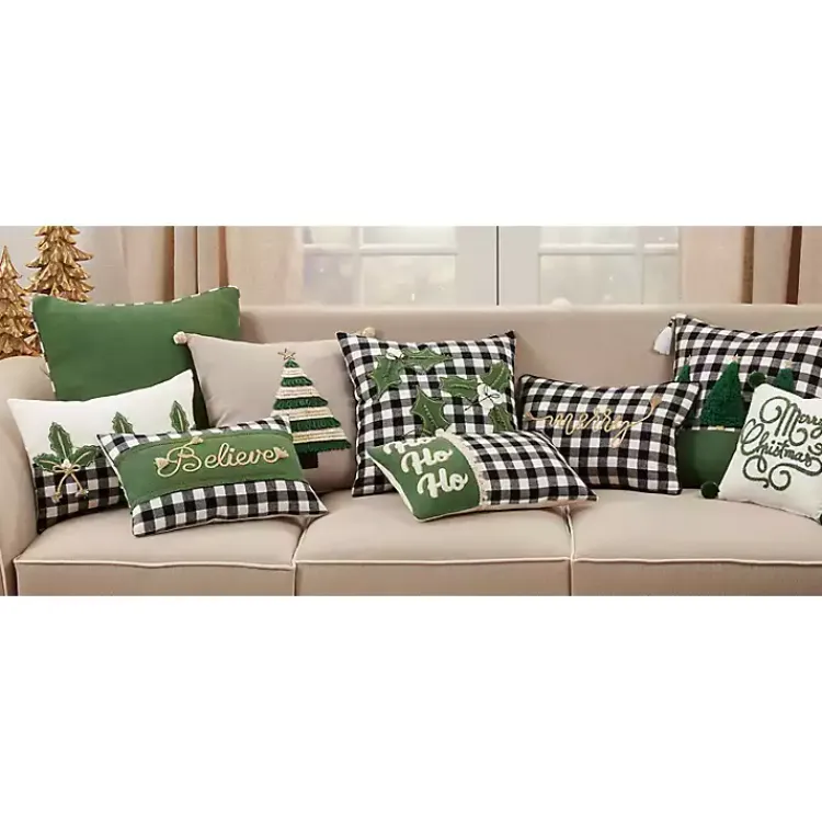 Discount Merry Gingham Felt Lumbar Pillow Christmas Pillows