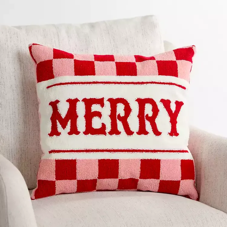 Sale Merry Pink Checkered Pillow Pillows