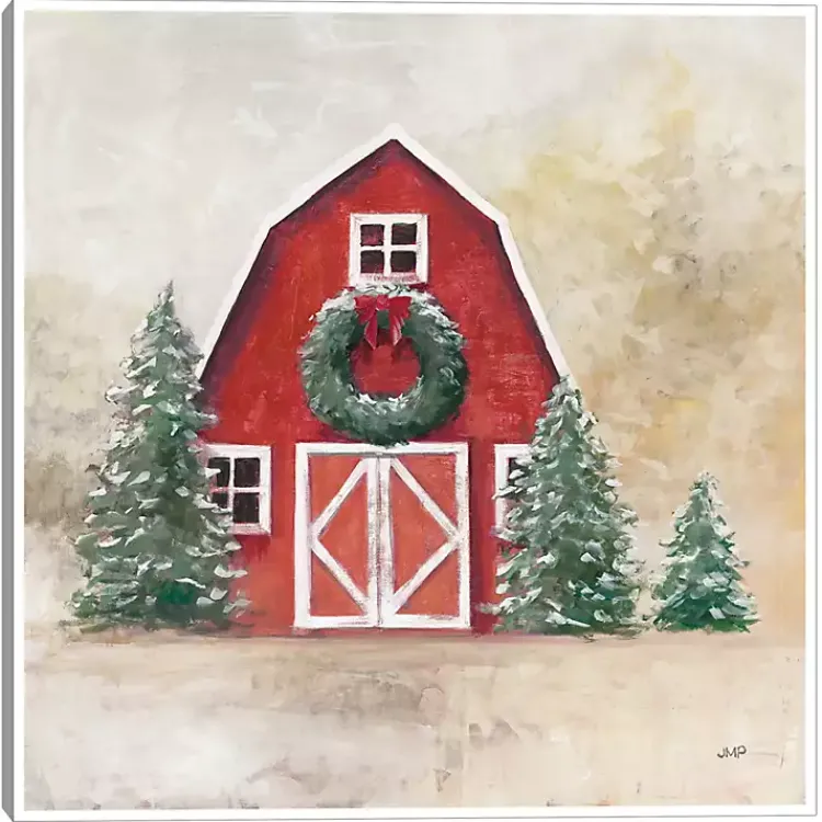 Clearance Merry Red Barn Framed Canvas Art Print Christmas Art & Wall Decor