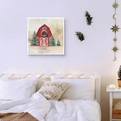 Clearance Merry Red Barn Framed Canvas Art Print Christmas Art & Wall Decor