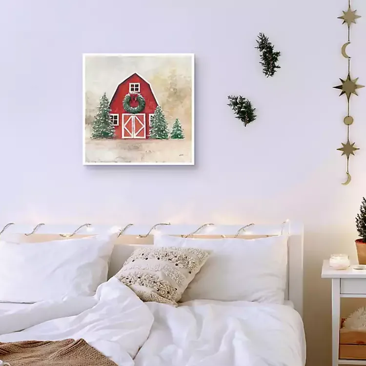 Clearance Merry Red Barn Framed Canvas Art Print Christmas Art & Wall Decor