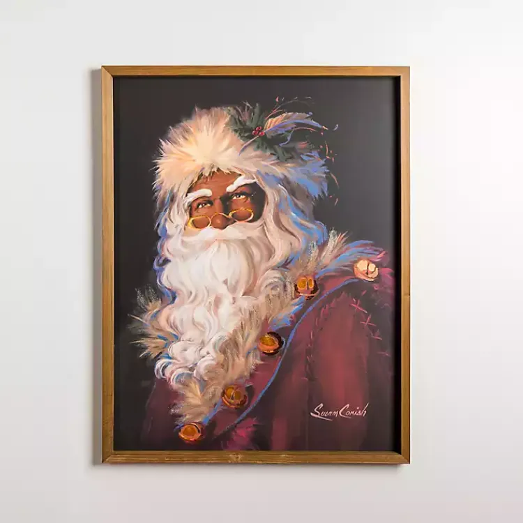 Online Merry Santa and Gold Bells Framed Canvas Art Print Christmas Art & Wall Decor