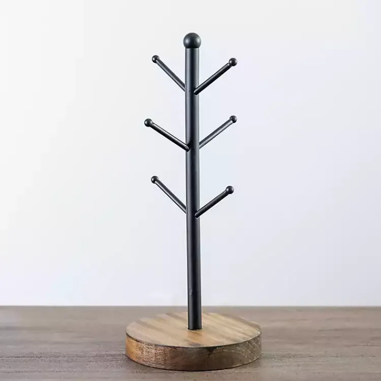 Kirklands Home Kitchen Accessories|Metal and Pine Wood Mug Tree