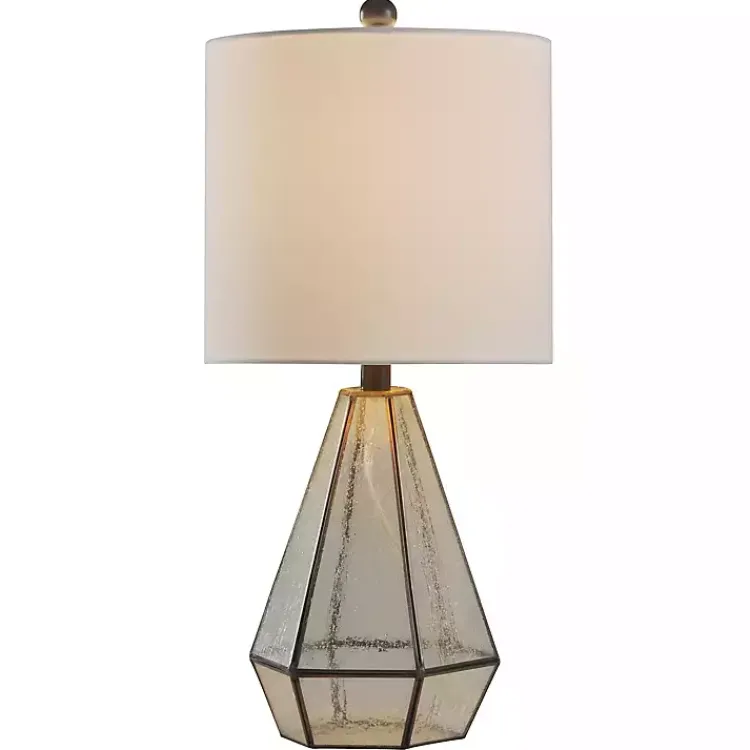 Kirklands Home Table Lamps|Metal and Seeded Glass Cage Table Lamp White