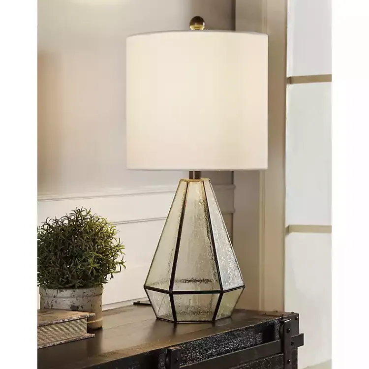 Kirklands Home Table Lamps|Metal and Seeded Glass Cage Table Lamp White