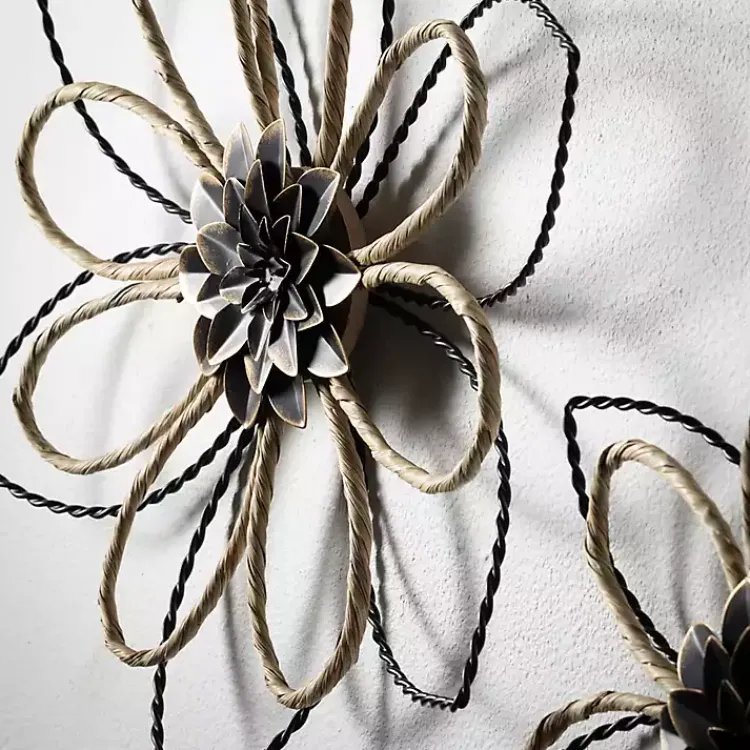 Kirklands Home Wall Plaques|Metal and Twine Flower Wall Plaques, Set of 2