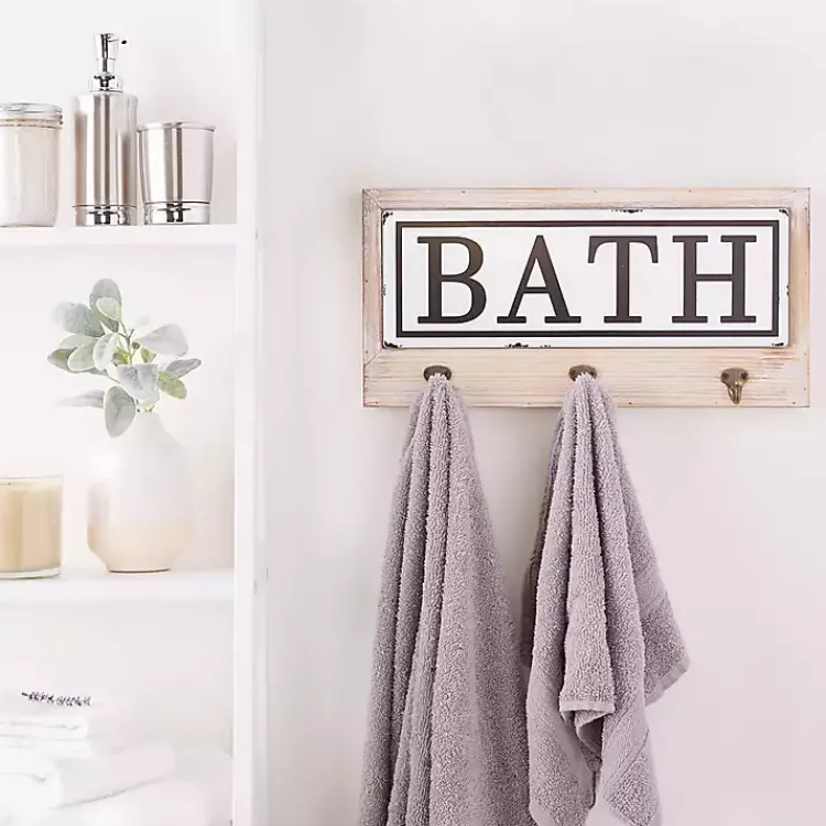 Kirklands Home Hooks|Metal and Wood Bath Sign with Hooks