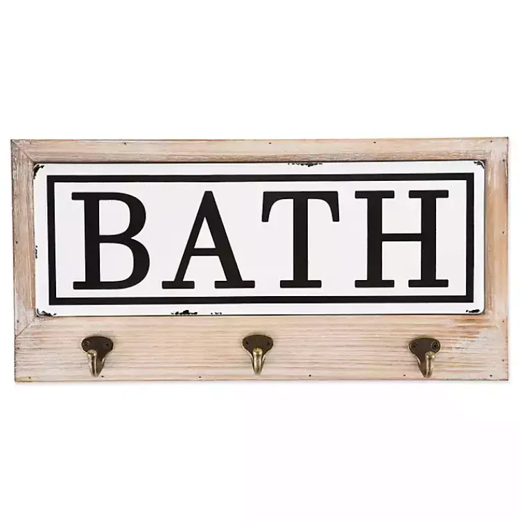 Kirklands Home Hooks|Metal and Wood Bath Sign with Hooks