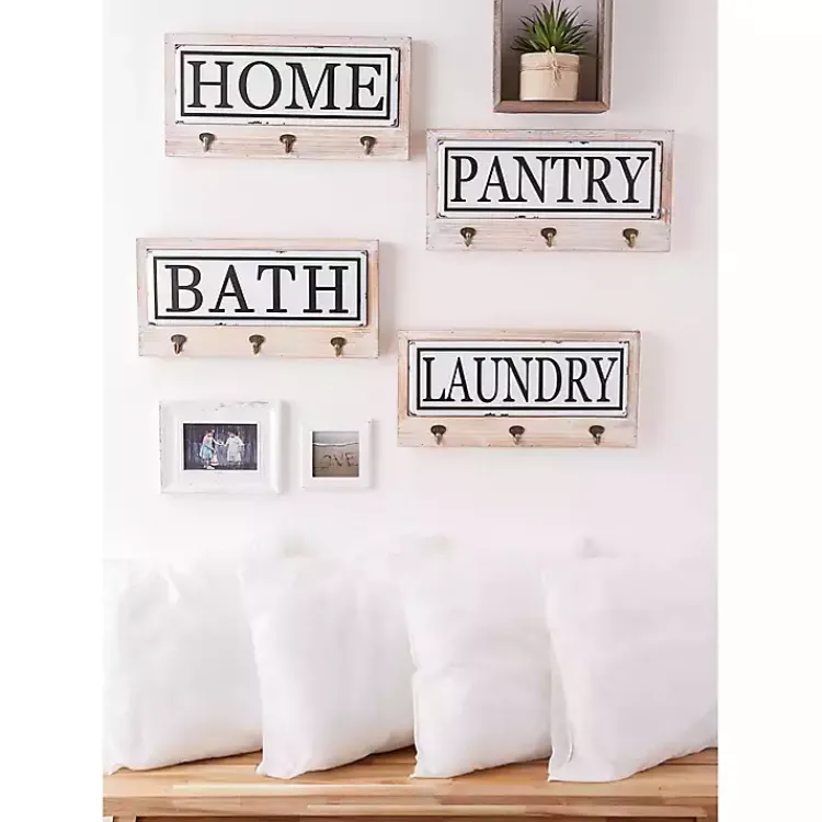 Kirklands Home Hooks|Metal and Wood Bath Sign with Hooks