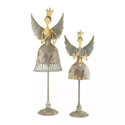 Metal Angels with Instruments, Set of 2 Christmas Decorations