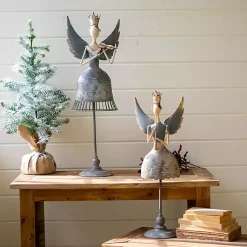 Metal Angels with Instruments, Set of 2 Christmas Decorations