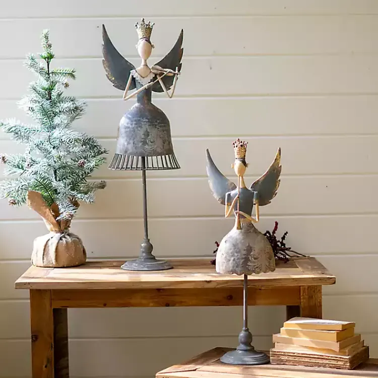 Metal Angels with Instruments, Set of 2 Christmas Decorations