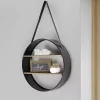 Kirklands Home Shelves|Metal Circle Wall Shelf with Leather Strap