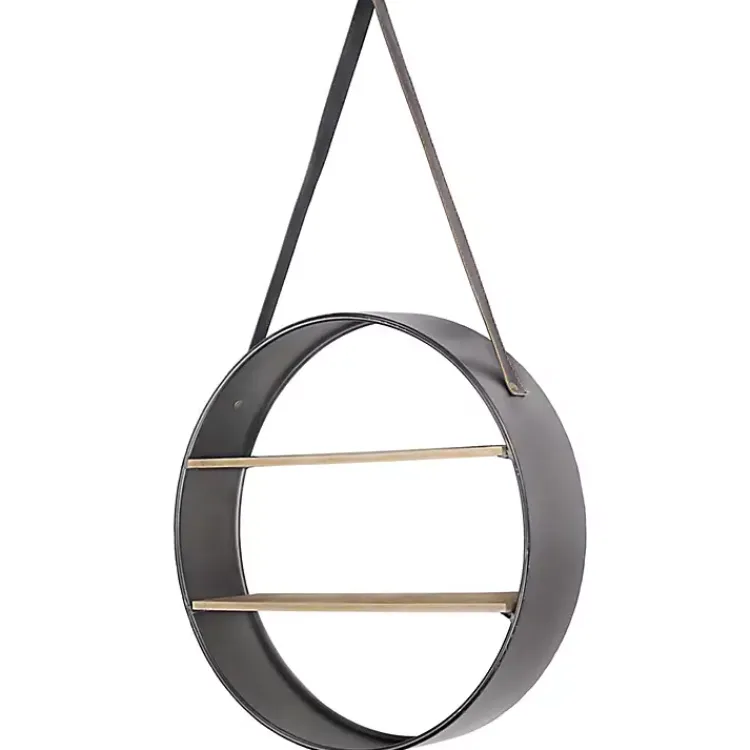 Kirklands Home Shelves|Metal Circle Wall Shelf with Leather Strap
