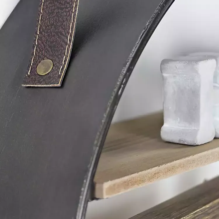 Kirklands Home Shelves|Metal Circle Wall Shelf with Leather Strap