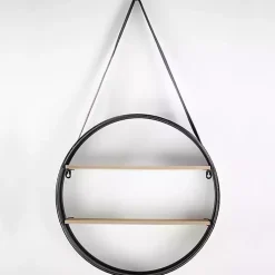 Kirklands Home Shelves|Metal Circle Wall Shelf with Leather Strap