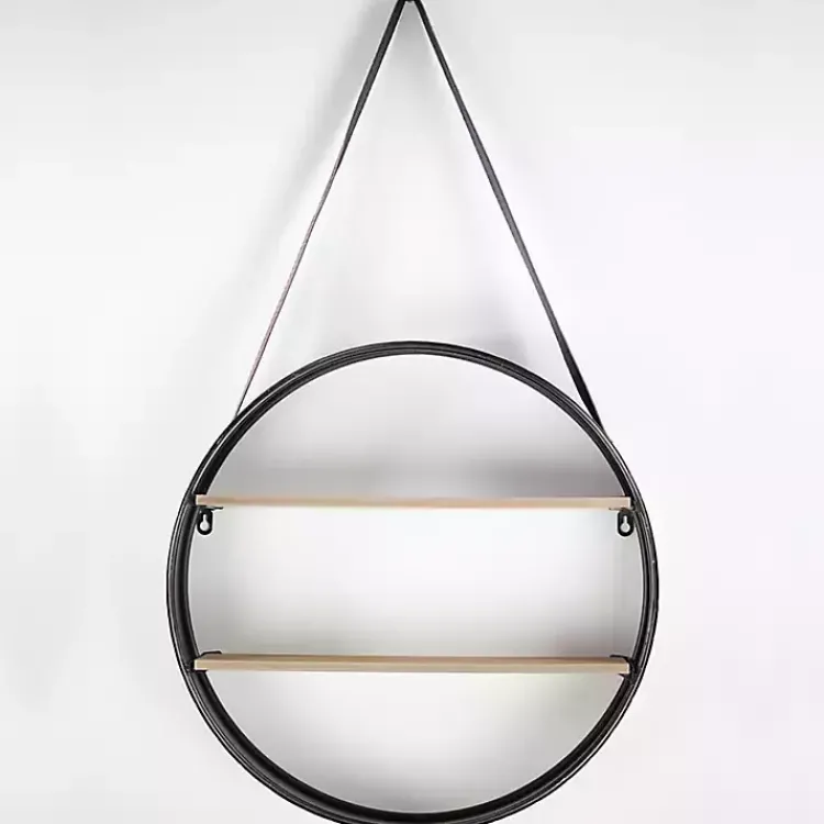 Kirklands Home Shelves|Metal Circle Wall Shelf with Leather Strap