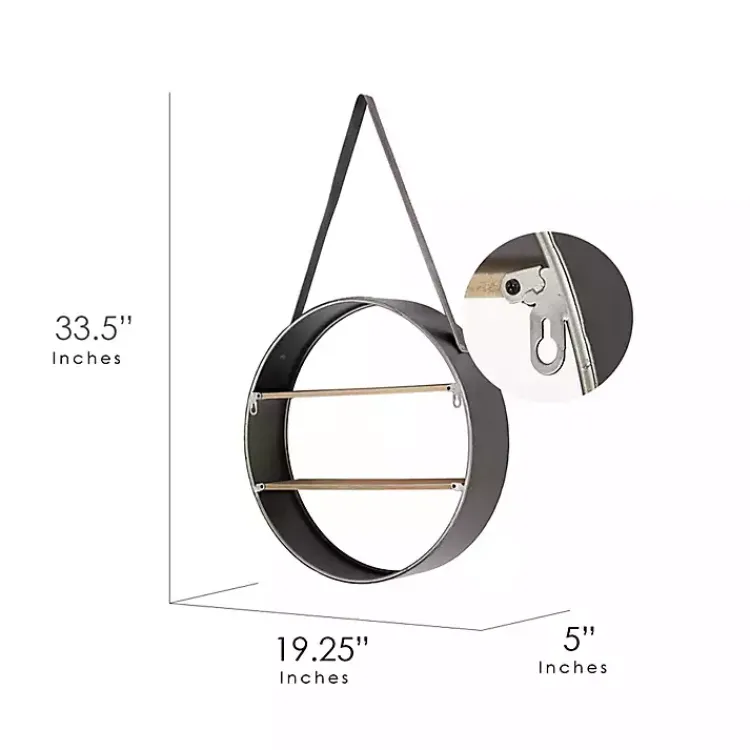 Kirklands Home Shelves|Metal Circle Wall Shelf with Leather Strap