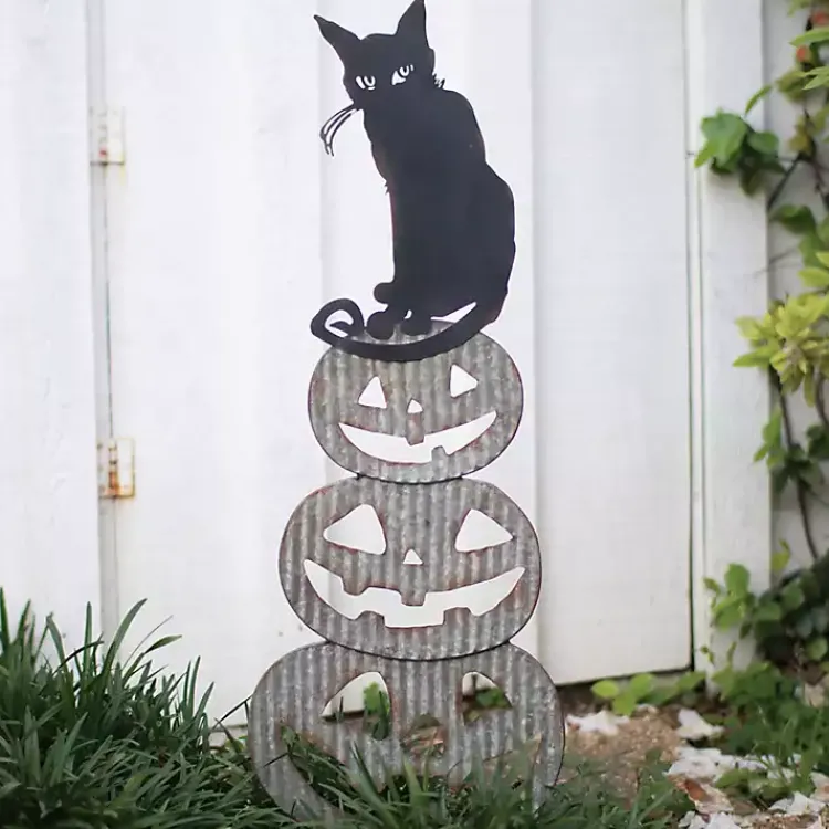 Online Metal Jack O Lanterns and Cat Halloween Yard Stake Halloween