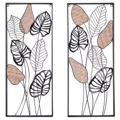 Kirklands Home Wall Plaques|Metal Palm Leaf Panel Wall Plaques, Set of 2