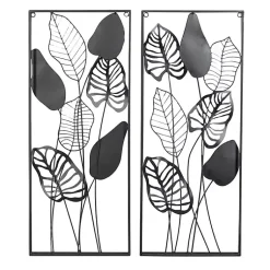 Kirklands Home Wall Plaques|Metal Palm Leaf Panel Wall Plaques, Set of 2