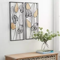 Kirklands Home Wall Plaques|Metal Palm Leaf Panel Wall Plaques, Set of 2