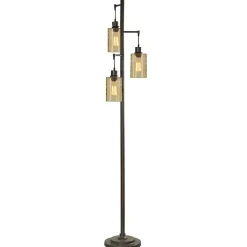 Kirklands Home Floor Lamps|Metal Robert Floor Lamp with Amber Glass Pendants Brown
