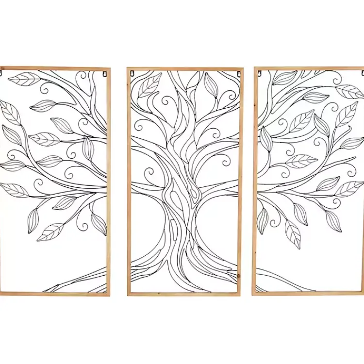 Kirklands Home Wall Plaques|Metal Wire Tree Panel Wall Plaques, Set of 3