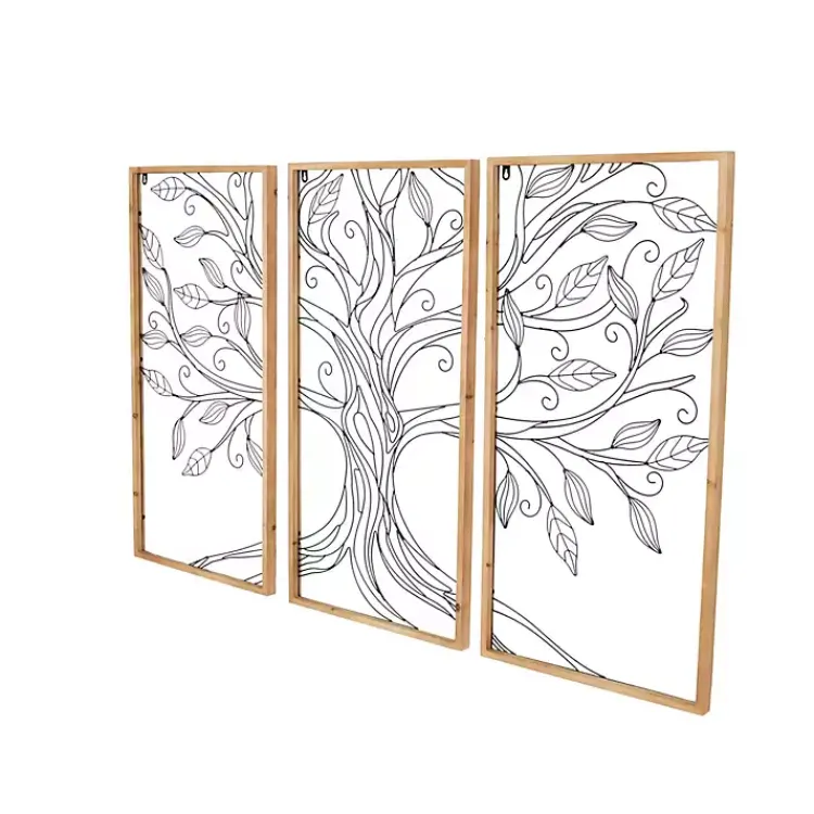 Kirklands Home Wall Plaques|Metal Wire Tree Panel Wall Plaques, Set of 3