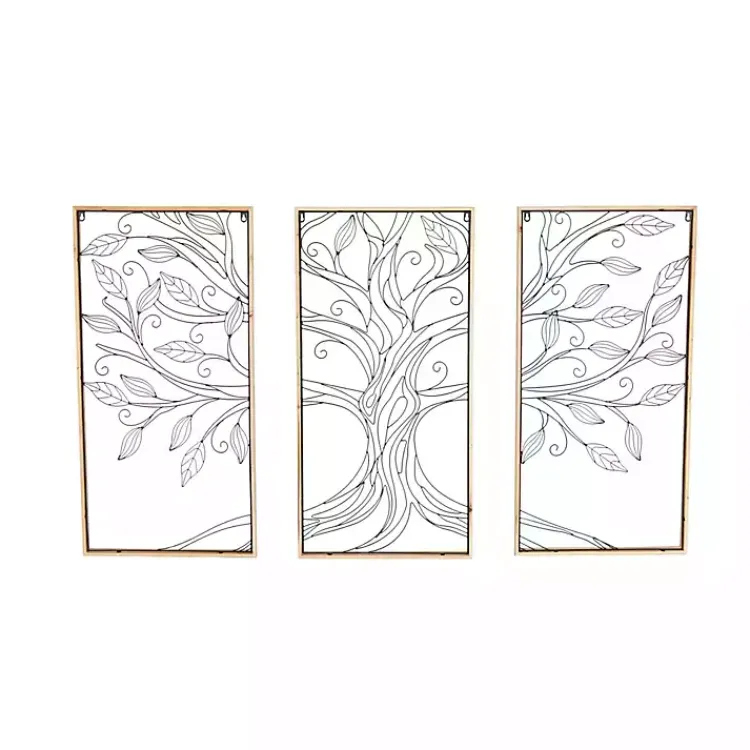 Kirklands Home Wall Plaques|Metal Wire Tree Panel Wall Plaques, Set of 3