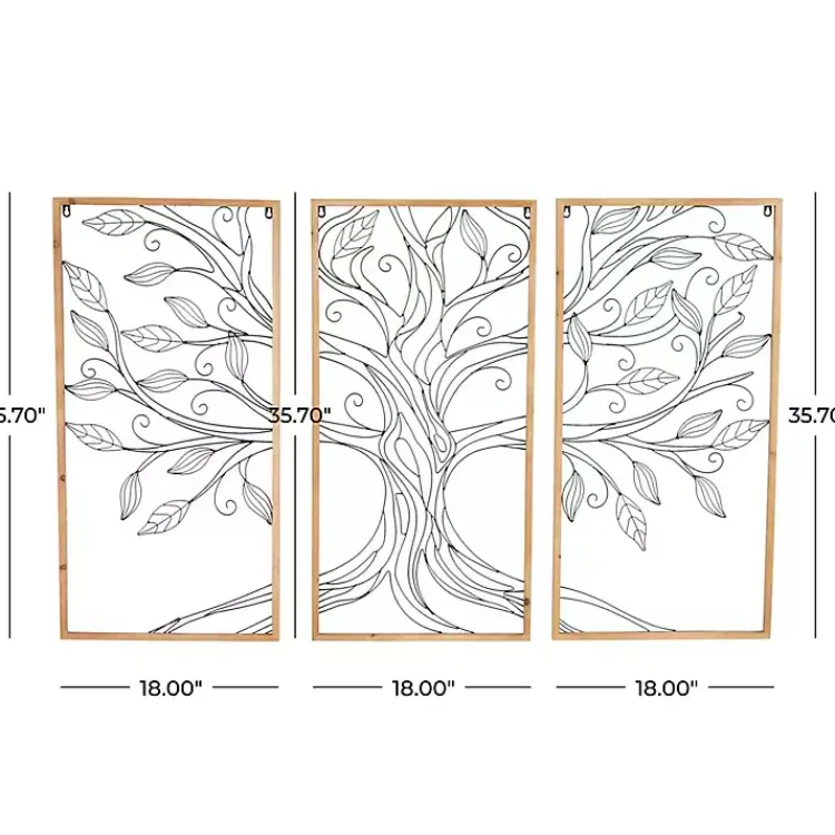 Kirklands Home Wall Plaques|Metal Wire Tree Panel Wall Plaques, Set of 3