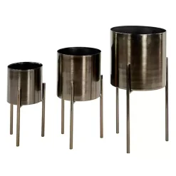 Kirklands Home Planters|Metallic Modern Iron Planters, Set of 3 Black