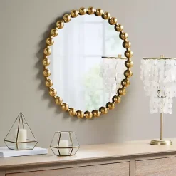 Kirklands Home Decorative Mirrors|Metallic Foiled Beaded Wall Mirror, 27 in. Gold