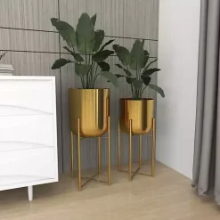 Kirklands Home Planters|Metallic Planters with Stands, Set of 2 Gold
