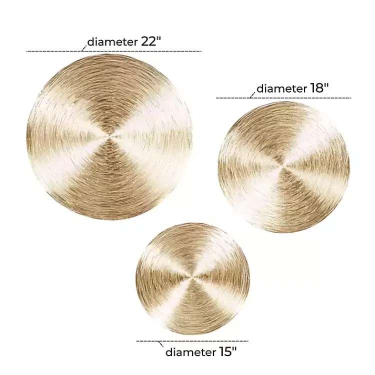 Kirklands Home Wall Plaques|Metallic Plates Wall Sculptures, Set of 3 Gold