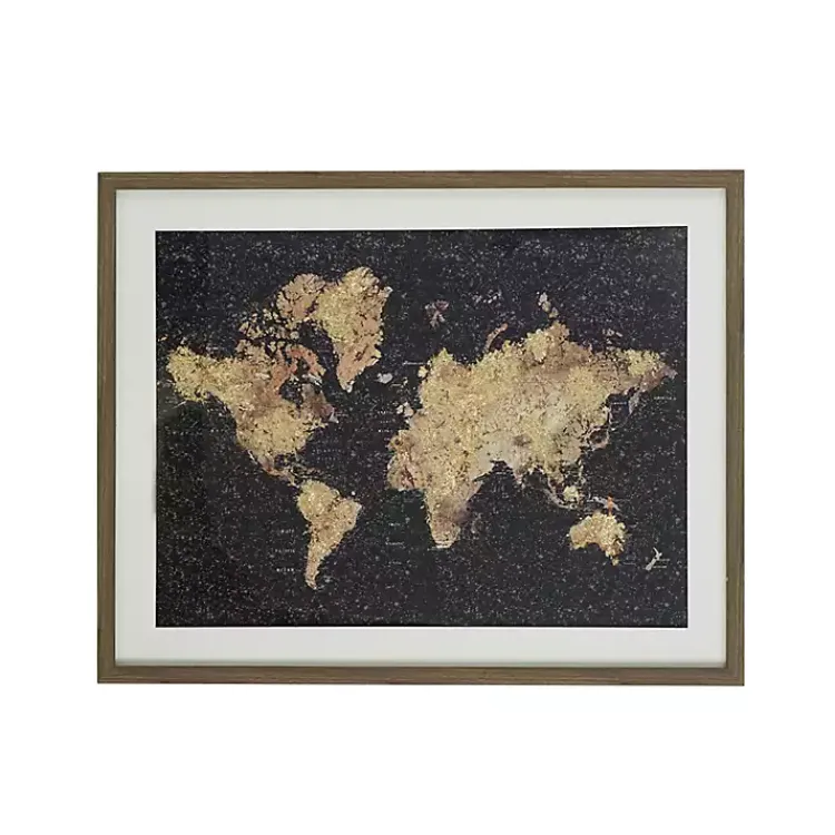 Kirklands Home Framed Art|Metallic Gold World Map Framed Art Print