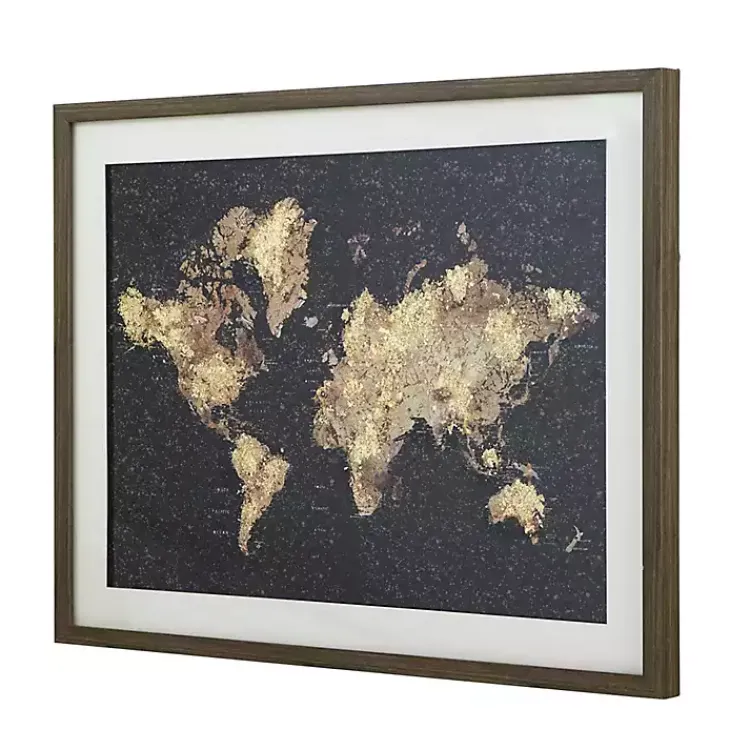 Kirklands Home Framed Art|Metallic Gold World Map Framed Art Print