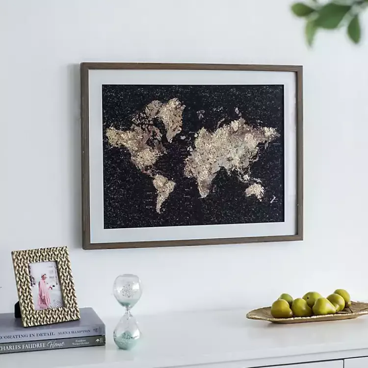 Kirklands Home Framed Art|Metallic Gold World Map Framed Art Print