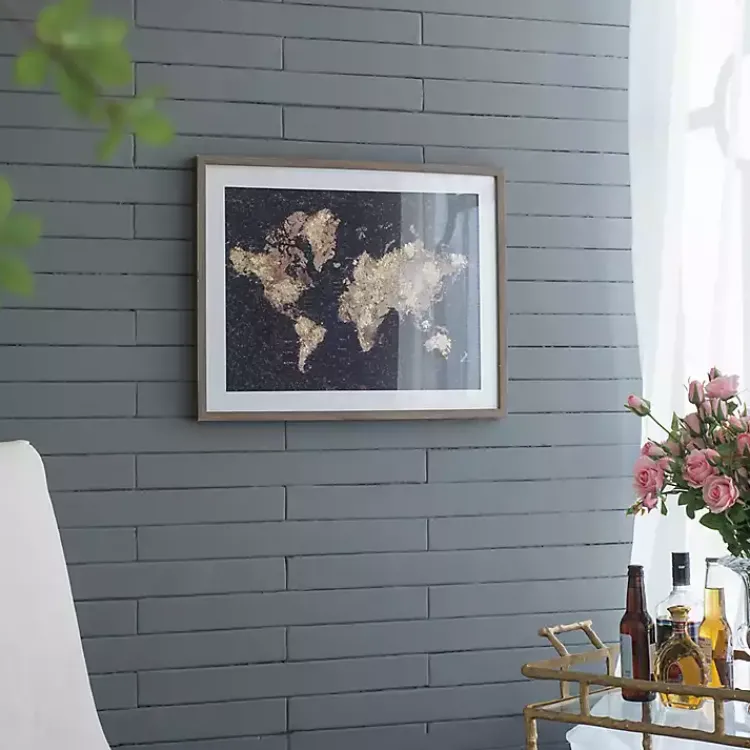Kirklands Home Framed Art|Metallic Gold World Map Framed Art Print