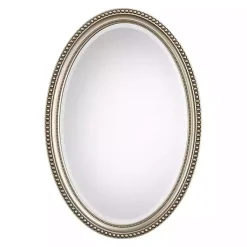 Kirklands Home Decorative Mirrors|Metallic Silver Beaded Edge Oval Mirror