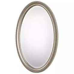Kirklands Home Decorative Mirrors|Metallic Silver Beaded Edge Oval Mirror