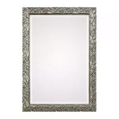 Kirklands Home Decorative Mirrors|Metallic Silver Flowering Leaf Beveled Wall Mirror