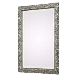 Kirklands Home Decorative Mirrors|Metallic Silver Flowering Leaf Beveled Wall Mirror