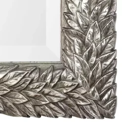 Kirklands Home Decorative Mirrors|Metallic Silver Flowering Leaf Beveled Wall Mirror